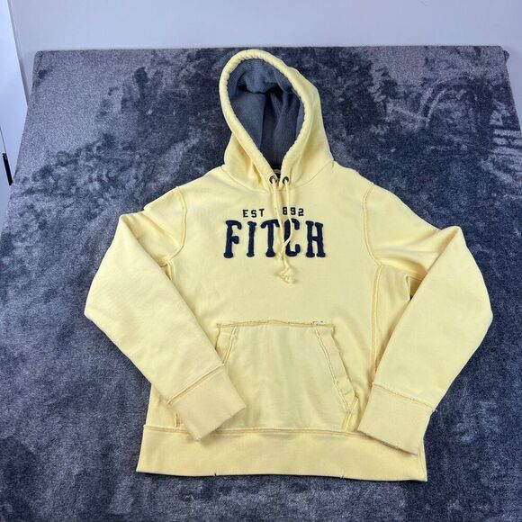 Abercrombie & Fitch Heavyweight Muscle Hoodie Yellow Spellout Men's XL Waffle - Picture 1 of 14